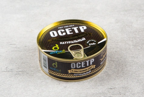Осетр в собственном соку натуральный "Ecofood", ж/б, 240 гр