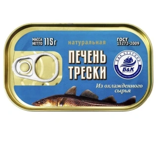 Печень трески натуральная из охлажденного сырья "Боско", ж/б, 115 гр