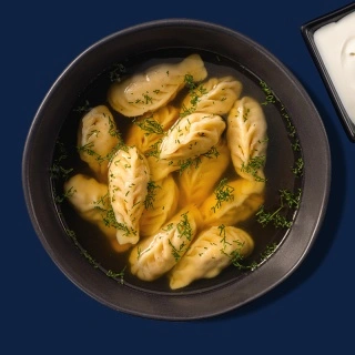 Пельмешки из 2 видов рыб вареные с бульоном