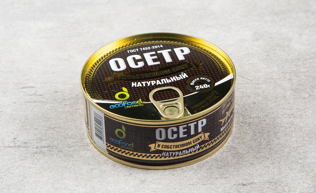 Осетр в собственном соку натуральный "Ecofood", ж/б, 240 гр