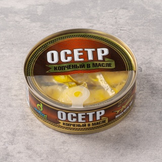 Осетр копченый в масле "Ecofood", ж/б, 220 гр