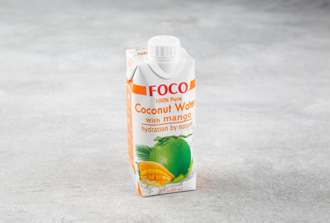 Кокосовая вода с манго "FOCO"  100% натуральный напиток, без сахара